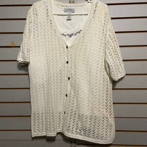 Sag‎ Harbor Cream Lace Short Sleeve Cardigan Tank Top Set Womens X Large